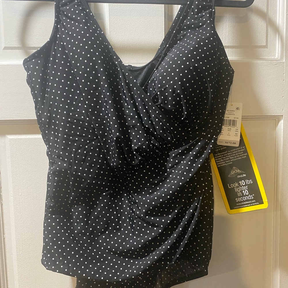 NWT Black w/white polka dots Miracle swim suit size 16W